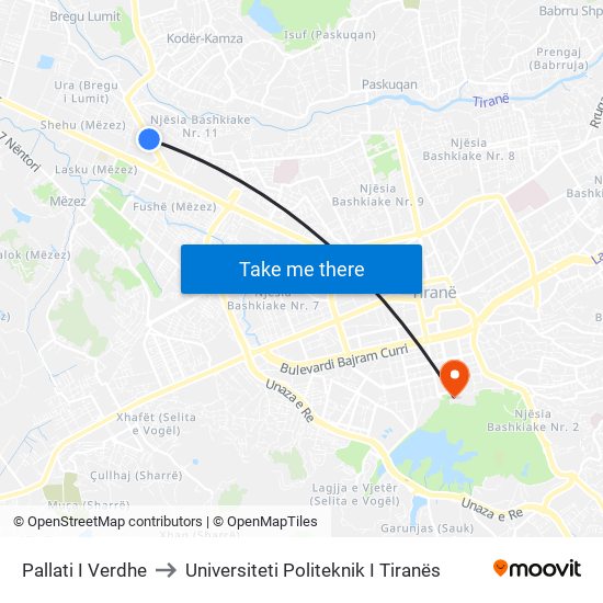 Pallati I Verdhe to Universiteti Politeknik I Tiranës map