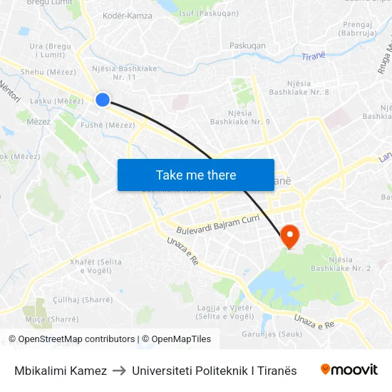 Mbikalimi Kamez to Universiteti Politeknik I Tiranës map