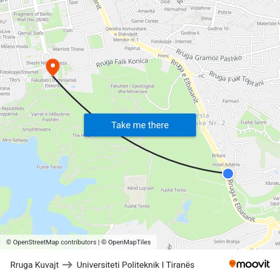Rruga Kuvajt to Universiteti Politeknik I Tiranës map