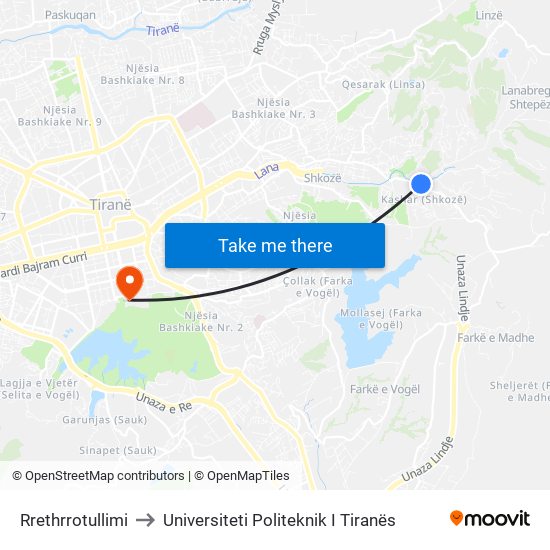 Rrethrrotullimi to Universiteti Politeknik I Tiranës map