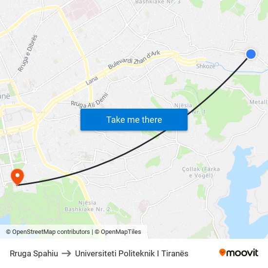 Rruga Spahiu to Universiteti Politeknik I Tiranës map