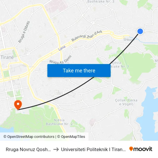 Rruga Novruz Qoshja to Universiteti Politeknik I Tiranës map