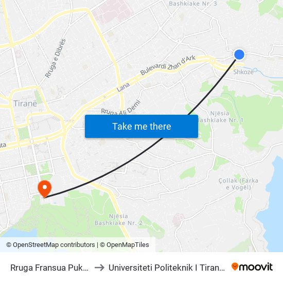 Rruga Fransua Pukvil to Universiteti Politeknik I Tiranës map