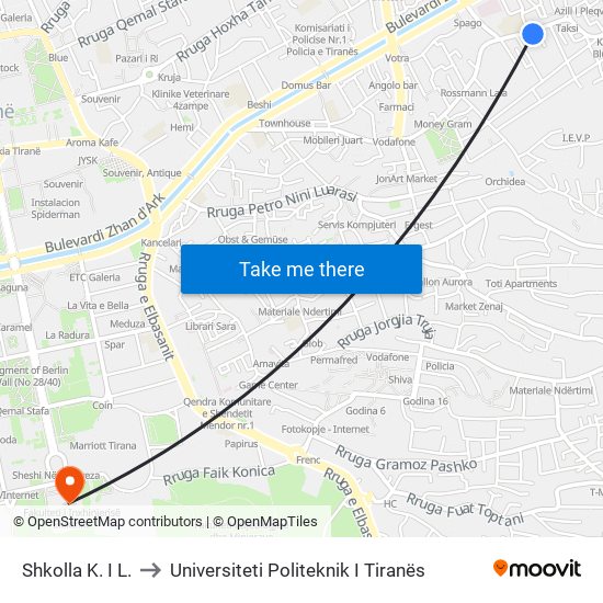 Shkolla K. I L. to Universiteti Politeknik I Tiranës map