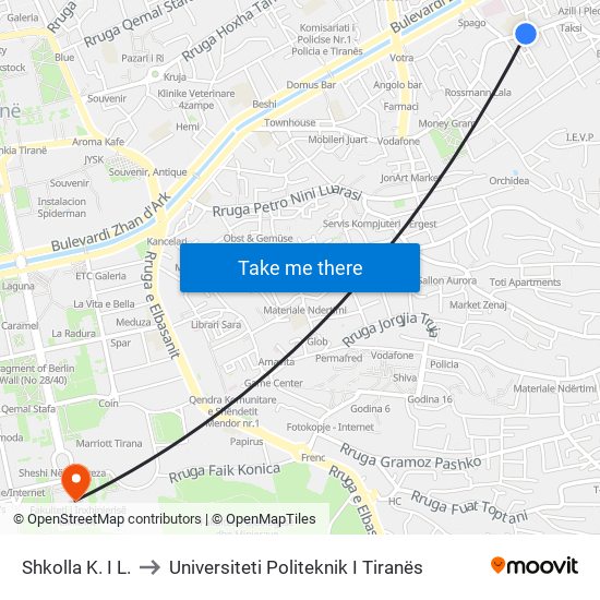 Shkolla K. I L. to Universiteti Politeknik I Tiranës map