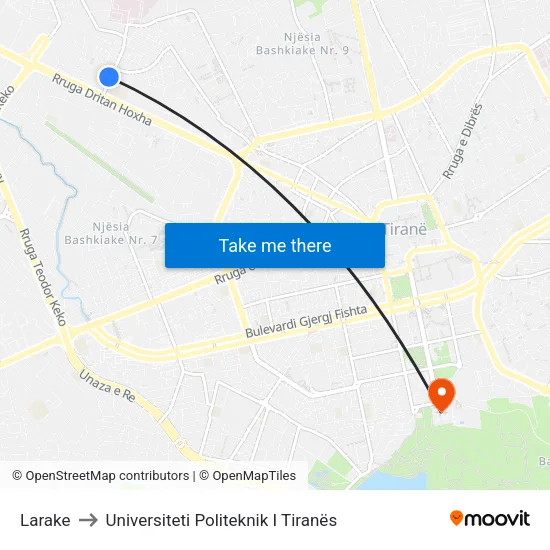 Larake to Universiteti Politeknik I Tiranës map