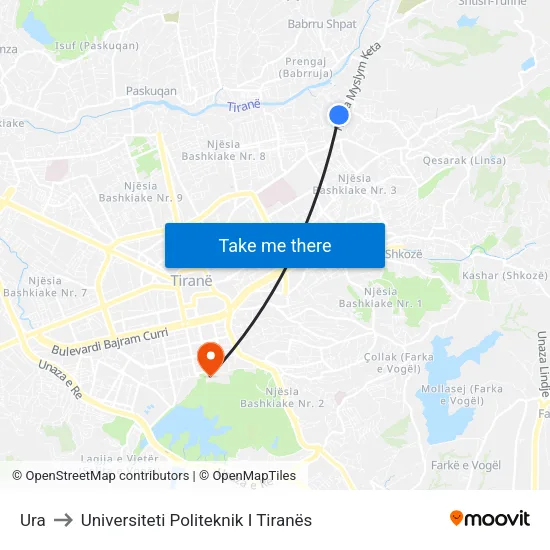 Ura to Universiteti Politeknik I Tiranës map