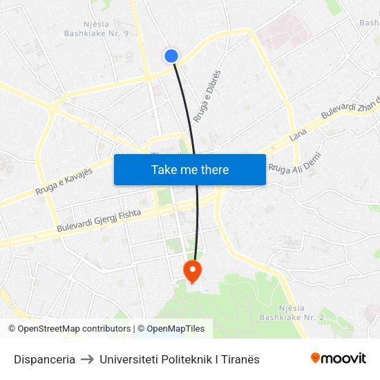 Dispanceria to Universiteti Politeknik I Tiranës map