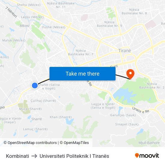 Kombinati to Universiteti Politeknik I Tiranës map