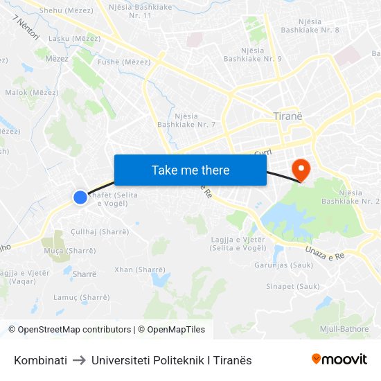 Kombinati to Universiteti Politeknik I Tiranës map