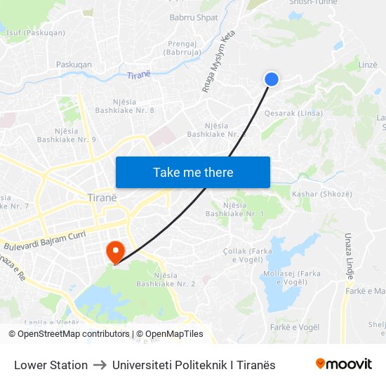 Lower Station to Universiteti Politeknik I Tiranës map