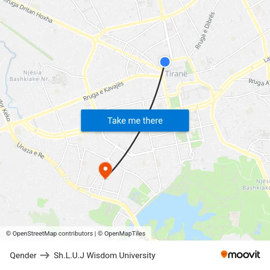 Qender to Sh.L.U.J Wisdom University map