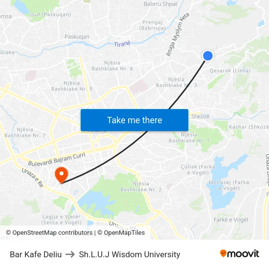 Bar Kafe Deliu to Sh.L.U.J Wisdom University map