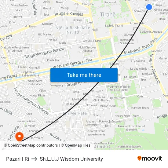 Pazari I Ri to Sh.L.U.J Wisdom University map