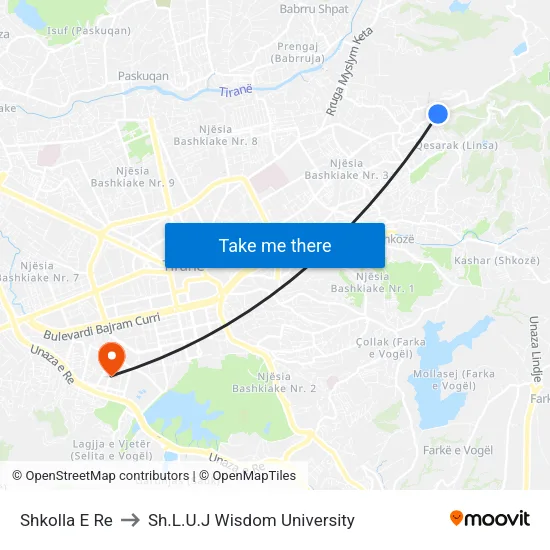 Shkolla E Re to Sh.L.U.J Wisdom University map