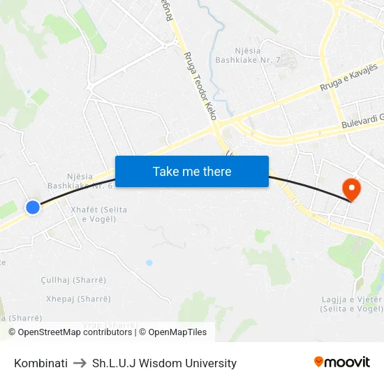 Kombinati to Sh.L.U.J Wisdom University map