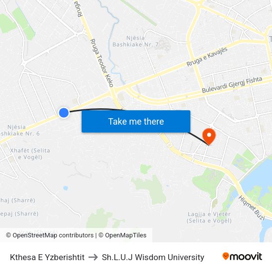 Kthesa E Yzberishtit to Sh.L.U.J Wisdom University map