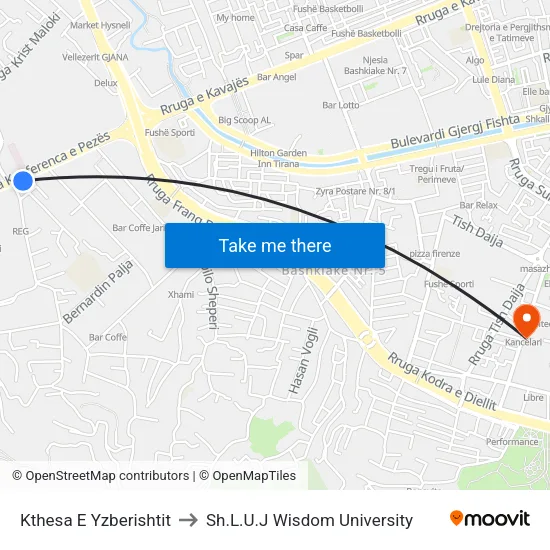 Kthesa E Yzberishtit to Sh.L.U.J Wisdom University map