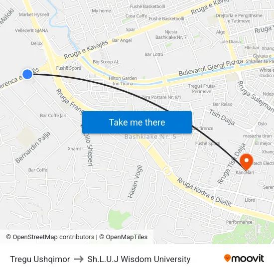 Tregu Ushqimor to Sh.L.U.J Wisdom University map