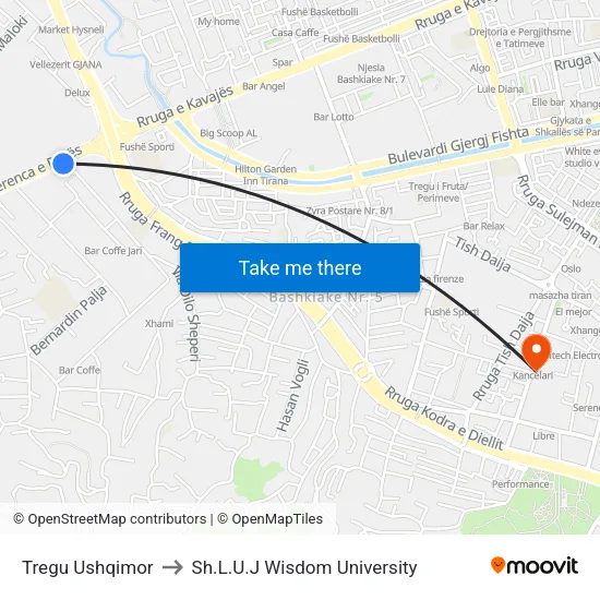 Tregu Ushqimor to Sh.L.U.J Wisdom University map