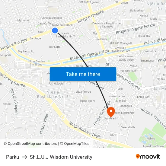 Parku to Sh.L.U.J Wisdom University map