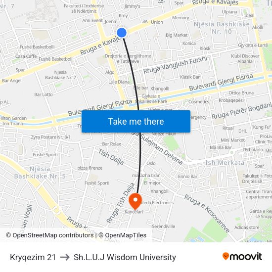 Kryqezim 21 to Sh.L.U.J Wisdom University map