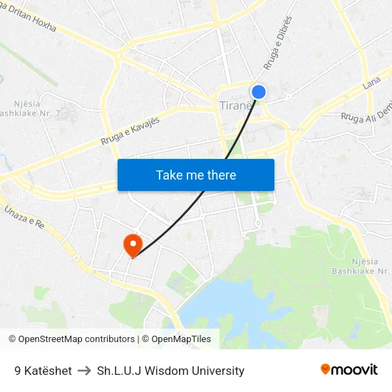 9 Katëshet to Sh.L.U.J Wisdom University map