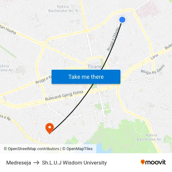 Medreseja to Sh.L.U.J Wisdom University map