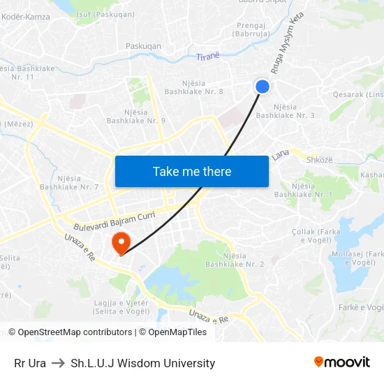 Rr Ura to Sh.L.U.J Wisdom University map
