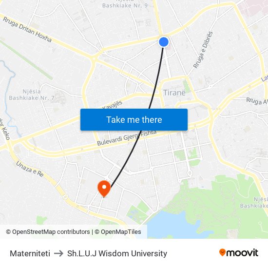 Materniteti to Sh.L.U.J Wisdom University map