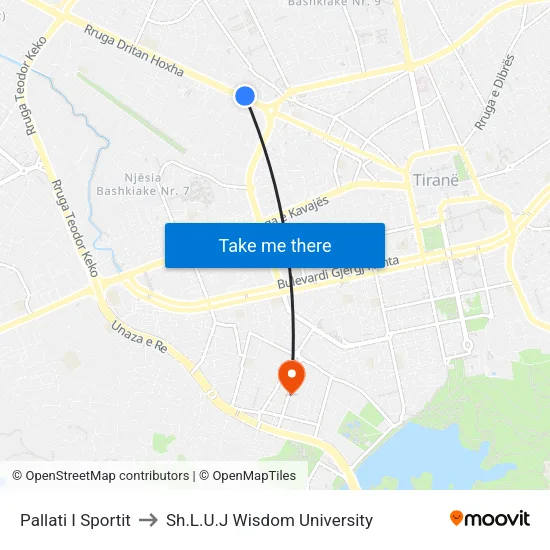 Pallati I Sportit to Sh.L.U.J Wisdom University map