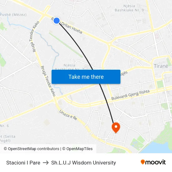 Stacioni I Pare to Sh.L.U.J Wisdom University map