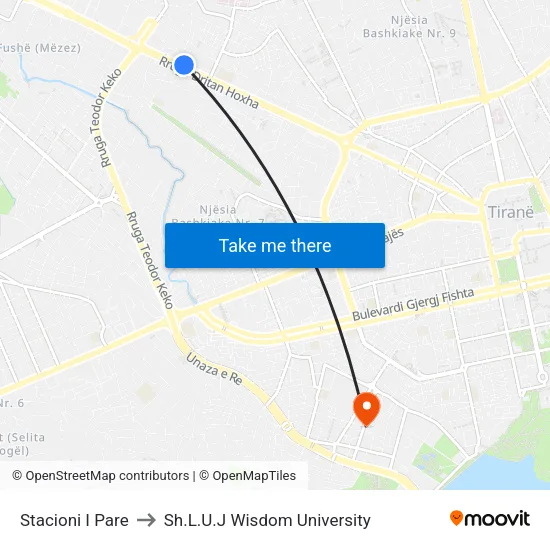 Stacioni I Pare to Sh.L.U.J Wisdom University map