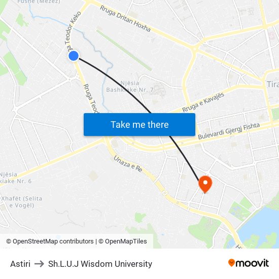 Astiri to Sh.L.U.J Wisdom University map