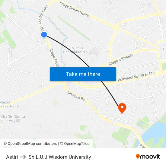 Astiri to Sh.L.U.J Wisdom University map