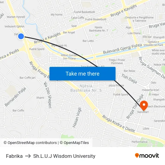 Fabrika to Sh.L.U.J Wisdom University map