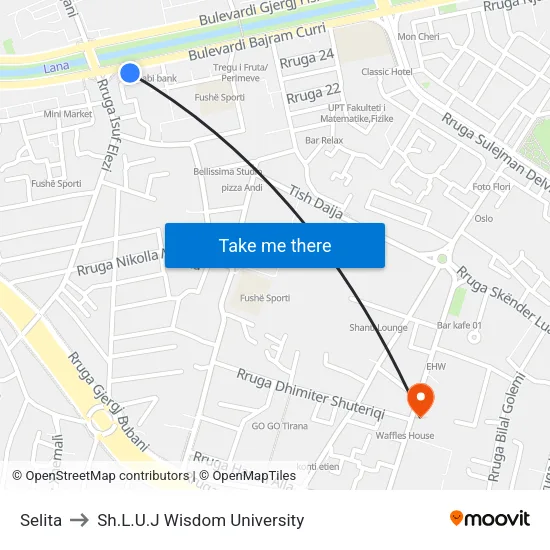 Selita to Sh.L.U.J Wisdom University map