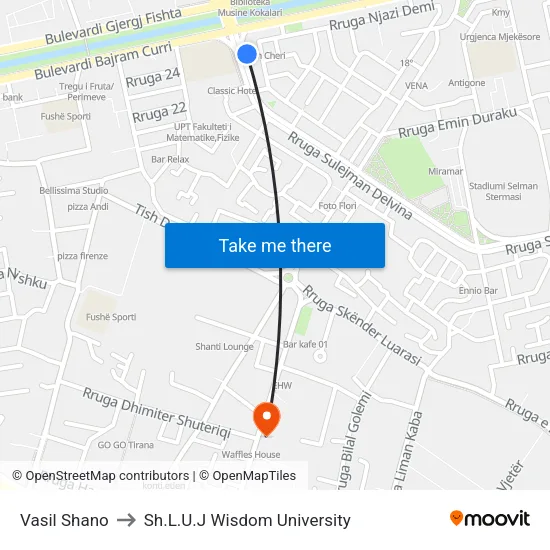 Vasil Shano to Sh.L.U.J Wisdom University map