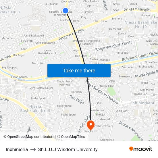 Inxhinieria to Sh.L.U.J Wisdom University map