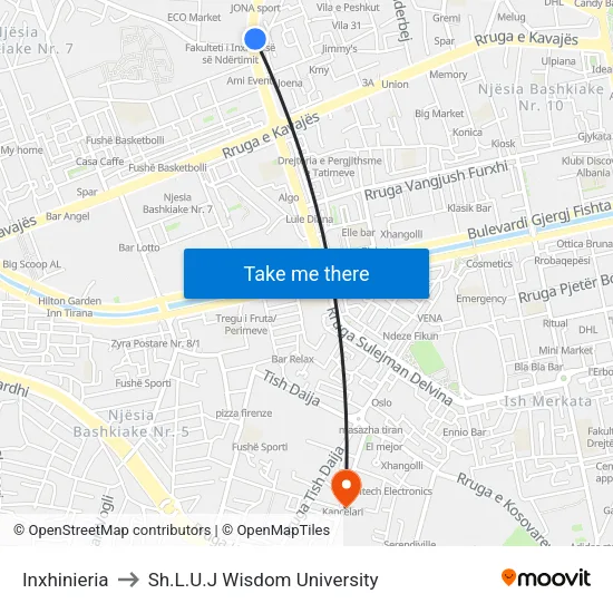 Inxhinieria to Sh.L.U.J Wisdom University map