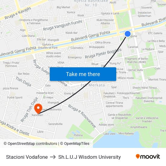 Stacioni Vodafone to Sh.L.U.J Wisdom University map