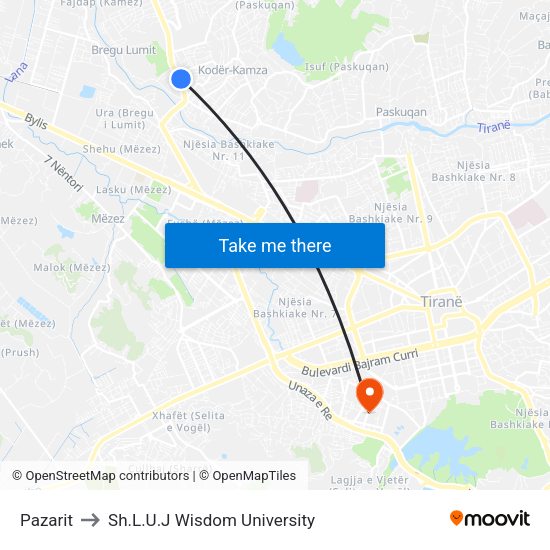 Pazarit to Sh.L.U.J Wisdom University map