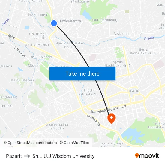 Pazarit to Sh.L.U.J Wisdom University map