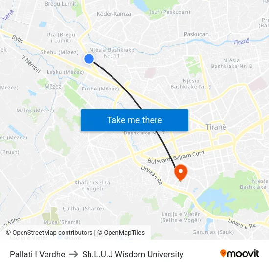 Pallati I Verdhe to Sh.L.U.J Wisdom University map