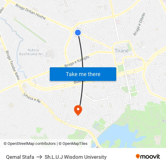 Qemal Stafa to Sh.L.U.J Wisdom University map