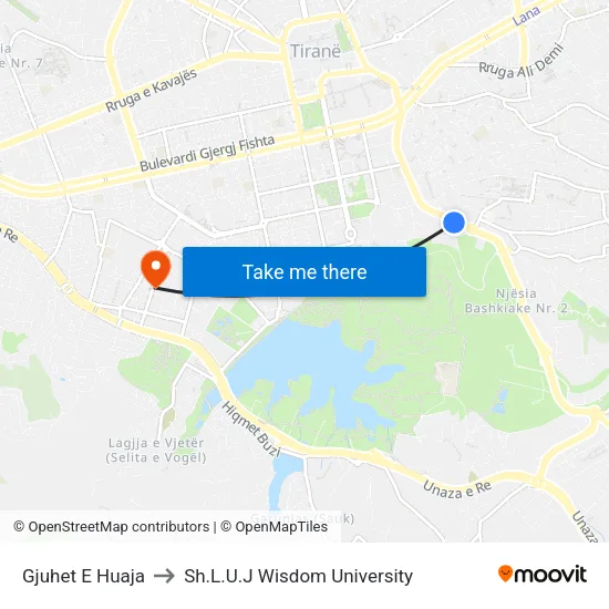 Gjuhet E Huaja to Sh.L.U.J Wisdom University map