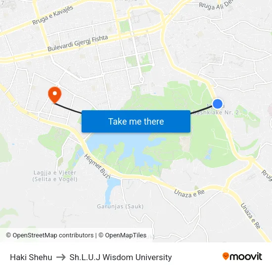 Haki Shehu to Sh.L.U.J Wisdom University map