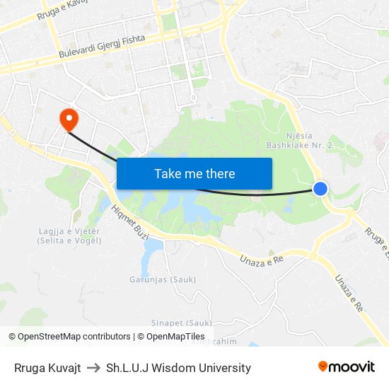 Rruga Kuvajt to Sh.L.U.J Wisdom University map