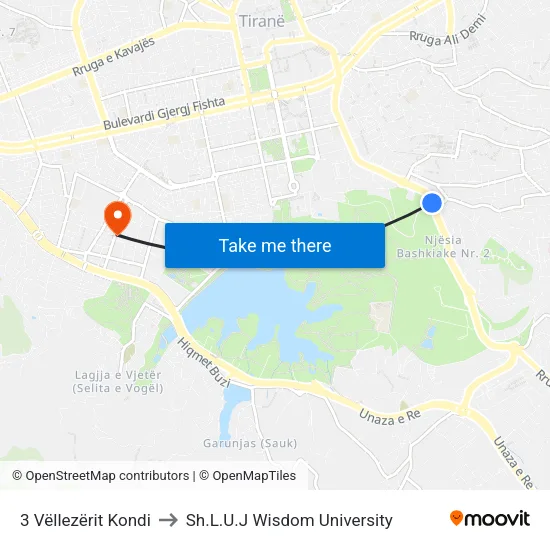 3 Vëllezërit Kondi to Sh.L.U.J Wisdom University map
