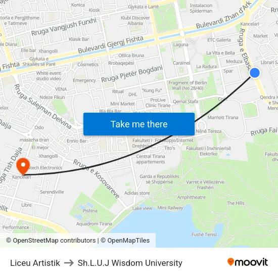 Liceu Artistik to Sh.L.U.J Wisdom University map